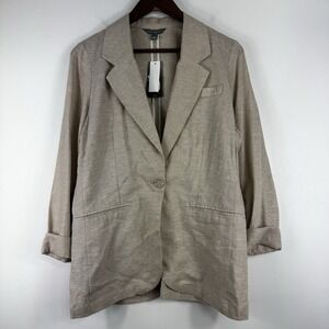 Sharagano Blazer Womens Small Cream Linen Blend 3/4 Sleeves Jacket Single Button